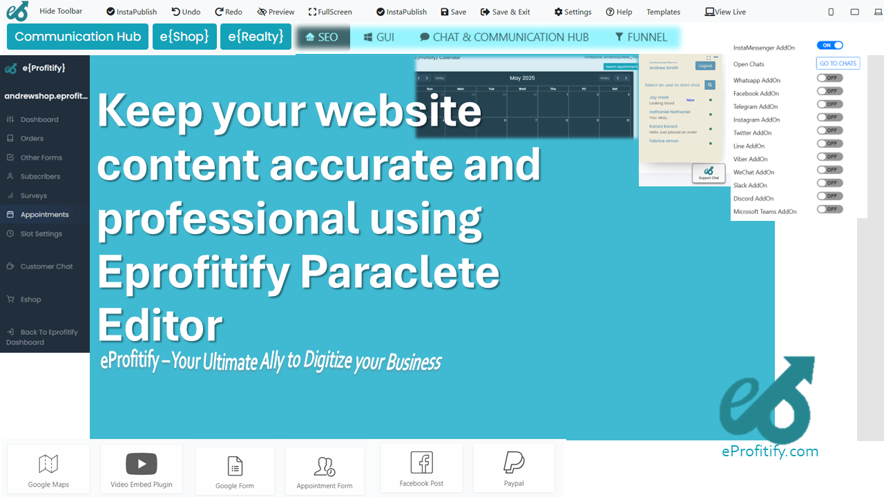 Keep your website content accurate and professional using Eprofitify Paraclete Editor
